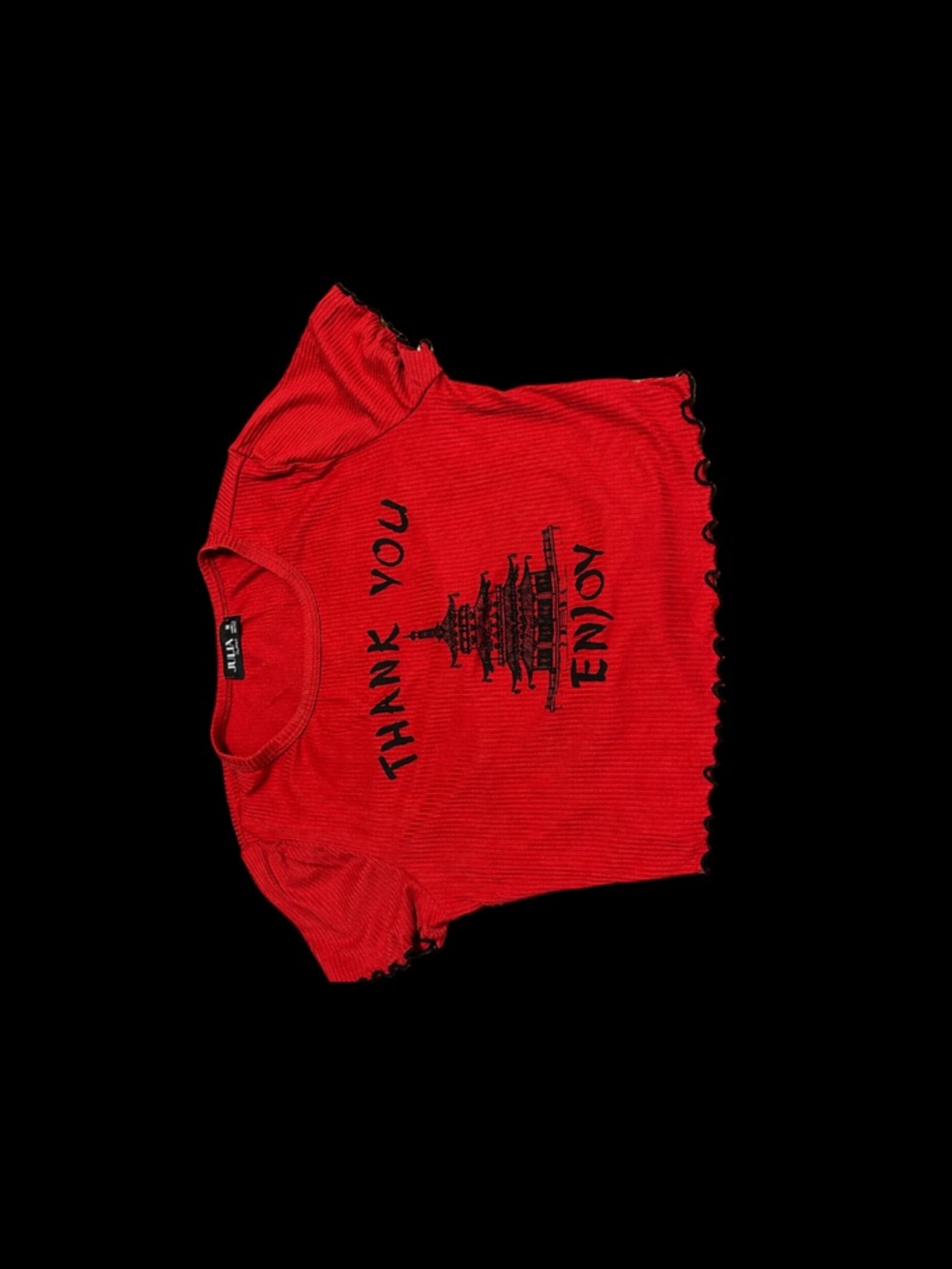 SHEIN Red Ribbed 'Thank You / Enjoy' Graphic Kids Tee